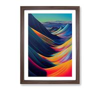 Neon Abstract Mountain Landscape No.2 Framed Print | A2 Walnut Framed Wall Art | Ready to Hang | Abstract Landscape Picture | Living Room Bedroom Lounge Office