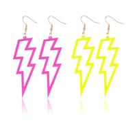 Neon Acrylic Earrings Lightning Boltt, 2 Pairs 80s Earring Women Retro Colorful Earring, Punk Flash Thunder Hook Dangle Earrings for 80s Party Costume Accessory (Rose Red, Yellow)