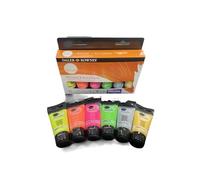 Neon Acrylic Paint Set - 6 Vibrant Colours (30ml Tubes) | Multi-Surface Water-Based Paints for Art, Craft & Canvas | Bright Neon Yellow, Pink, Orange, Green, Silver & Black | Quick-Drying Soft Body
