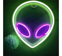 Neon Alien Head Sign,1Pc Green and Purple Alien Neon Light USB or 3-AA Battery Powered Cool Funny Anime Light up Neon Sign for Kids Bedroom Game Room Wall Art Decor
