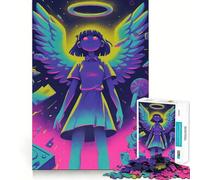 Neon Angel Girl with Halo 1000 Pieces Jigsaws Adults Puzzles Gifts Memory Upgrade Leisure Time Sharp Cut Wall Art Decor (38x26cm)