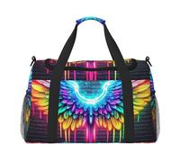 Neon Angel Wings Glow Brightly Waterproof Weekender Bags Duffel Bag Large Carry On Hand Luggage Bags Foldable Tote Bag for Travel Sports Gym Dance