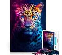 Neon Animals Jaguar 1000 Pieces Jigsaw Puzzles for Teenagers Wise Think Toy Calm Fun Clear Cut Art Collectible (38x52cm)