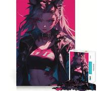Neon Anime Fury Girl 1000 Piece Jigsaw Puzzles for Adults Jigsaw Brain Play Relax Mind Sharp Edge Premium Gift (38x26cm)