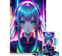 Neon Anime Gamer Girl Jigsaw Puzzles for Adults 1000 Piece Reason Skill Toy Anxiety Relief Exact Cut Elegant Gift (38x52cm)