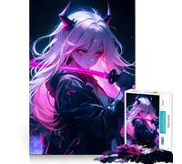 Neon Anime Girl for Adults 1000 Piece Jigsaw Puzzle Thought Toy Anxiety Relief Precise Edge Thoughtful Gift (38x52cm)