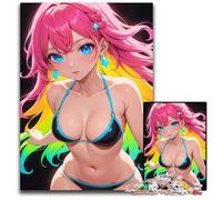 Neon Anime Girl in Bikini Puzzle 1000 Pieces Jigsaw Difficult Puzzles for Adults Interactive Family Game DIY Home Decor Brain Teaser Gift 1000 PCS(75x50cm)