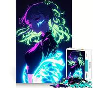 Neon Anime Girl Jigsaw Puzzles for Adults 1000 Mind Exercise Toy Relax Time Design Assembly (38x52cm)