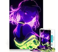 Neon Anime Girl Jigsaw Puzzles for Adults 1000 Piece Logic Boost Toy Group Joy Premium Edge Bday Surprise (38x52cm)
