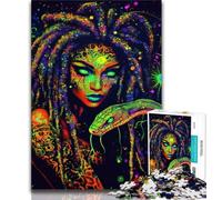 Neon Anime Snake Girl Jigsaw Puzzles for Adults Teenagers Jigsaws Puzzle,Educational Games Home Decoration Suitable for Desktop Decoration (38x26cm)