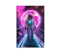 Neon Art Astronauts In The Purple Universe Canvas Wall Art Poster Space Theme Decorative Painting Wall Decor for Living Room Bedroom Home Decoration 20x30inch(50x75cm)