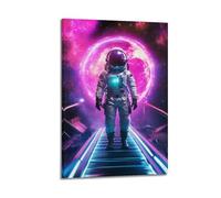 Neon Art Astronauts In The Purple Universe Canvas Wall Art Poster Space Theme Decorative Painting Wall Decor for Living Room Bedroom Home Decoration 08x12inch(20x30cm)