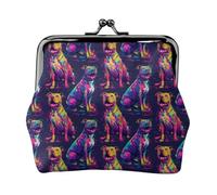 Neon Art Pitbull Print Coin Purse for Women, Kiss-lock Change Purse Wallets, Small PU Leather Coin Purses
