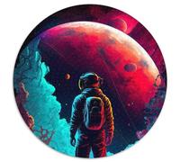 Neon Astronaut in Space Jigsaw Puzzles for Adults, 1000 Piece 1000 Piece Round Jigsaw Family Interactive Game, Brain Teaser Gift, Educational Toy (Size 67.5x67.5cm)