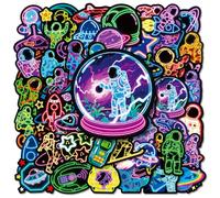 Neon Astronaut Scrapbook Stickers 56pcs Colourful Space Galaxy Designs for Journals Laptops Bottles Cosmic Theme Pack for Teens Adults DIY Decoration Craft Use