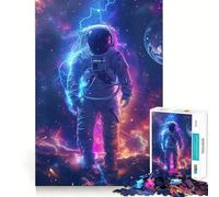 Neon Astronaut Spacestorm Jigsaw Puzzles for Adults1000 Pieces Intellect Toy Calming Play Quality Cut Wall Art Decor (38x26cm)