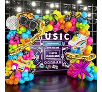 Neon Balloon Arch Kit Disco Theme Party Decorations,157Pcs Balloons with Retro Disco Ball Radio Glasses Roller Skate Musical Note Chain Star Foil Balloons for Back to 90s 80s Hip Hop Birthday Supplies