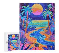 Neon Beach Sunset Art Print Puzzle 1000 Teile Schwer Puzzle Spielzeug Lernspiel Impossible Herausforderungsspielzeug Für Erwachsene Kinder 500 PCS
