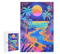 Neon Beach Sunset Art Print Puzzle 1000 Teile Schwer Puzzle Spielzeug Lernspiel Impossible Herausforderungsspielzeug Für Erwachsene Kinder 1000 PCS