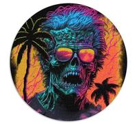 Neon Beach Zombies Jigsaws 1000 Pieces for Adults Round Jigsaw Puzzles 1000 Pieces for Adults Brain Teaser, Adult Game, Family Interactive Activity 67.5x67.5cm