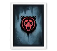 Neon Bear Head Urban Art Framed Wall Art Print A1 (84.1×59.4cm) White, Wall Decor for Living Room, Bedroom, Office & Home, Ready to Hang, Art Gift