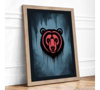 Neon Bear Head Urban Art Framed Wall Art Print A2 (59.4×42cm) Oak, Wall Decor for Living Room, Bedroom, Office & Home, Ready to Hang, Art Gift