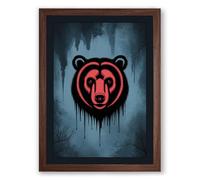 Neon Bear Head Urban Art Framed Wall Art Print A3 (42×29.7cm) Walnut, Wall Decor for Living Room, Bedroom, Office & Home, Ready to Hang, Art Gift