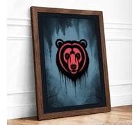 Neon Bear Head Urban Art Framed Wall Art Print A4 (29.7×21cm) Walnut, Wall Decor for Living Room, Bedroom, Office & Home, Ready to Hang, Art Gift