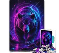 Neon Bear Purple Blue Space Wooden Jigsaw 1000 Pieces for Adults | Shared puzzle time: less screen time at home in spare time.