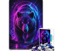 Neon Bear Purple Blue Space Wooden Puzzle for Adults, Hobby, 500 Pieces | For gifting: Jigsaw Puzzle: thoughtful year-end gift, home hobby for puzzle fans.