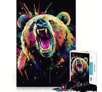 Neon Bear Roar 1000 Pieces Jigsaw Puzzles for Adults Clear Logic Toy Relaxing Fun Perfect Cut Elegant Gift (38x26cm)