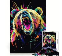 Neon Bear Roar 1000 Pieces Jigsaw Puzzles for Adults Clear Logic Toy Relaxing Fun Perfect Cut Elegant Gift (38x26cm)