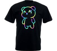 Neon Bear T-Shirt, Teddy Bear Rainbow Shirt, Reflective Holographic Tee, Cute Bear, Unisex Adults Kids Tee Top (Black, XL)