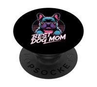 Neon Best Dog Mom French Bulldog Retro 80s Synthwave PopSockets Adhesive PopGrip