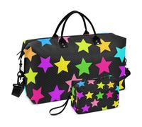 Neon Black Colorful Stars Decorative Carry on Bag Gym Sports Duffel Bags with Adjustable Strap for Workout Foldable bolso de para Mujer