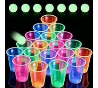 Neon Blacklight Party Cups and Ping Pong Balls, 40-Piece Cup Pong Set