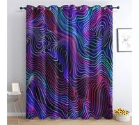 Neon Blackout Curtains for Bedroom - Abstract Wave Psychedelic Vaporwave Living Room Curtains 90x90 Eyelet - Soft Thermal Insulated Patterned Drapes for Windows - 2 Panels