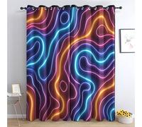 Neon Blackout Curtains for Bedroom - Optical Illusion Psychedelic Wave Living Room Curtains 90x90 Eyelet - Soft Thermal Insulated Patterned Drapes for Windows - 2 Panels