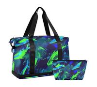 Neon Blue and Dark Green Fish Large Travel Bag Gym Sports Carry with Toiletry Bag for Sports 2 Pcs Set, Neon Blue and Dark Green fish, One Size