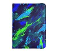Neon Blue and Dark Green Fish Leather Passport Holder Cover Card Holder Passport Case Passport Cover Holder Wallet Case Lightweight, Neon Blue and Dark Green fish, One Size