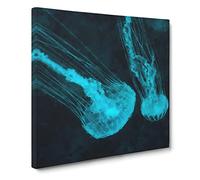 Neon Blue Jellyfish Canvas Print | Gallery Wrapped 30mm Frame Wall Art | 20x20 inches | Ready to Hang | Abstract Picture | Living Room Bedroom Lounge Office
