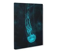 Neon Blue Jellyfish Canvas Print | Gallery Wrapped 30mm Frame Wall Art | 30x20 inches | Ready to Hang | Abstract Picture | Living Room Bedroom Lounge Office