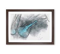 Neon Blue Jellyfish in Abstract Framed Print | A2 Walnut Framed Wall Art | Ready to Hang | Abstract Fantasy Picture | Living Room Bedroom Lounge Office