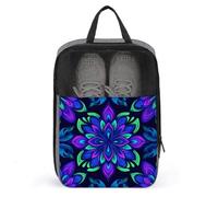 Neon Blue Purple Floral Geometric Shapes Shoe Bag for Travel Daily Use Anti-dust Storage Carrier Golf Shoe Pouch