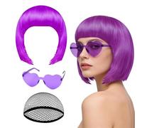 Neon Bob Wig - Dress Up Headpiece, Vibrant Hair Accessory for Cosplay, Stylized Eyewear Kit, Bold Transformation Set with High-Visibility Fluorescent Glow, Character Styling Bundle for Roleplaying