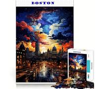 Neon Boston City at Night 1000 Pieces Jigsaw Puzzles for Teenagers Improve Recall Quiet Hobby Exact Edge Birthday Gift (38x26cm)