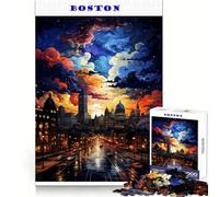 Neon Boston City at Night Jigsaw Puzzle for Teenagers 1000 Pieces Memory Gain Calm Relax Design Assembly Classic Gift (50x75cm)