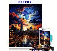 Neon Boston City at Night Jigsaw Puzzles for Teenagers 1000 Piece Mental Toy Leisure Fun Premium Cut Thoughtful Gift (38x52cm)