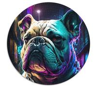 Neon Bulldog 1000 Pieces Puzzles for Adults Round Jigsaws 1000 Pieces for Adults Family Game Night Fun, DIY Decorative Artwork 67.5x67.5cm