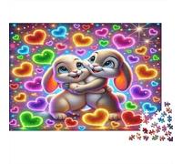 Neon Bunnies Jigsaw Puzzles Glowing Hearts 1000 Pieces Recycled Paper for Adults Puzzle Challenging Game Exercising Hands-on Skills Great Gift Idea 38x26cm/1000pcs
